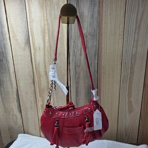 Elegant Mini Red Studded Shoulder Bag